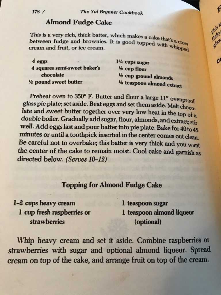 Yul Brynner’s Almond Fudge Cake | Silver Screen Suppers